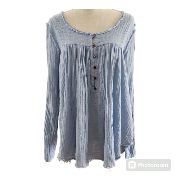 Free People Blue Sand Dune Long Sleeve Henley - Picture 2 of 7